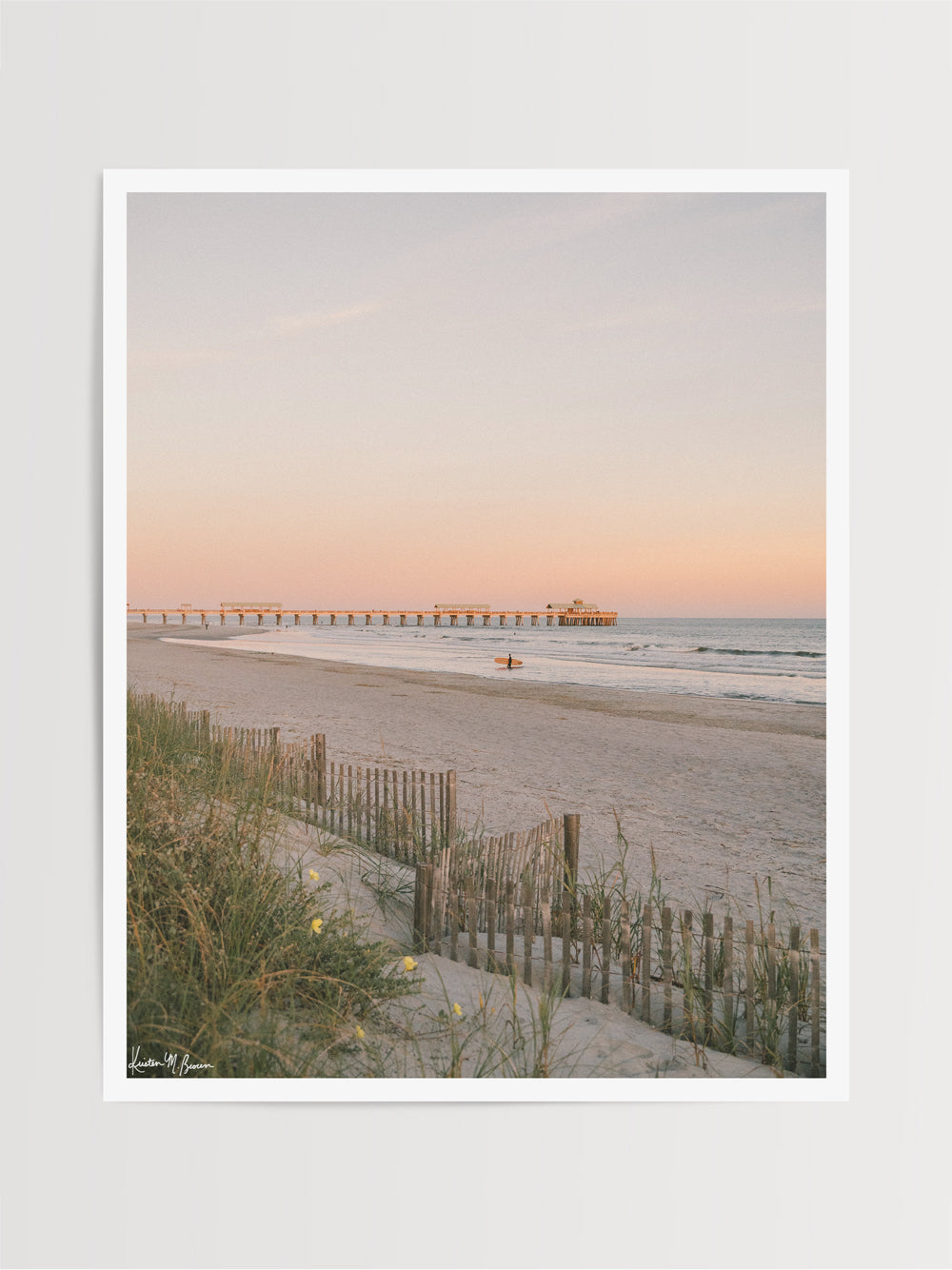Photography print of surfer walking out ocean at sunset in Charleston at Folly Beach pier. "Apres Suf" photographed by Kristen M. Brown, Samba to the Sea.
