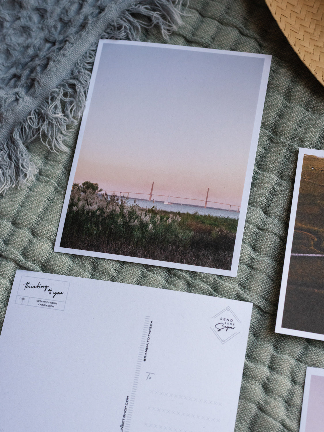 Charleston Harbor and Ravenel bridge Charleston postcards. Printed on 100% recycled paper. Photographed by Charleston photographer Kristen M. Brown of Samba to the Sea for The Sunset Shop.