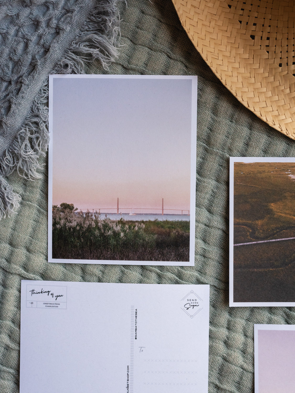 Charleston Harbor and Ravenel bridge Charleston postcards. Printed on 100% recycled paper. Photographed by Charleston photographer Kristen M. Brown of Samba to the Sea for The Sunset Shop.