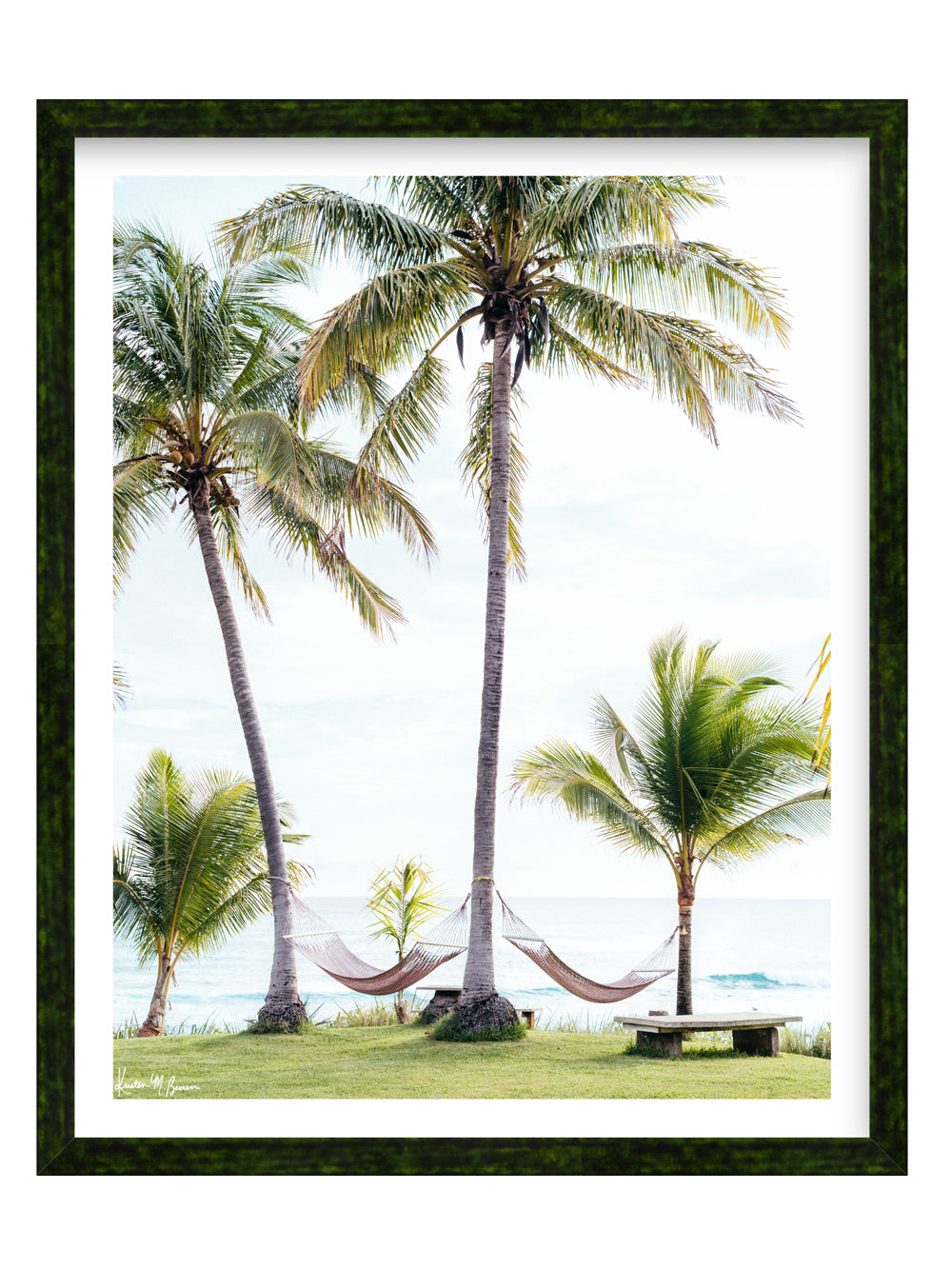 Deep green glazed frame for sunset and beach photo wall art at The Sunset Shop.
