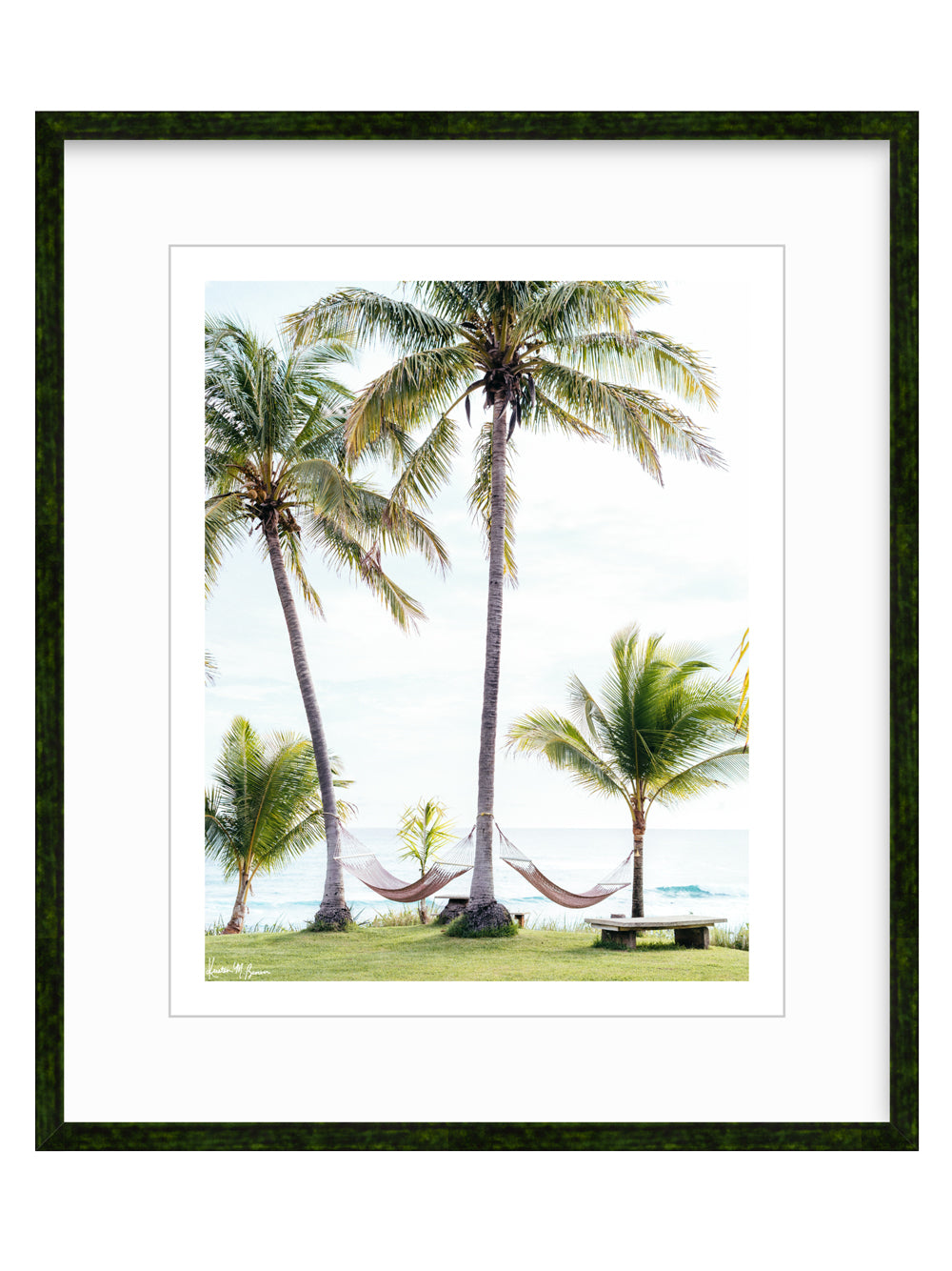 Deep green glazed frame for sunset and beach photo wall art at The Sunset Shop.