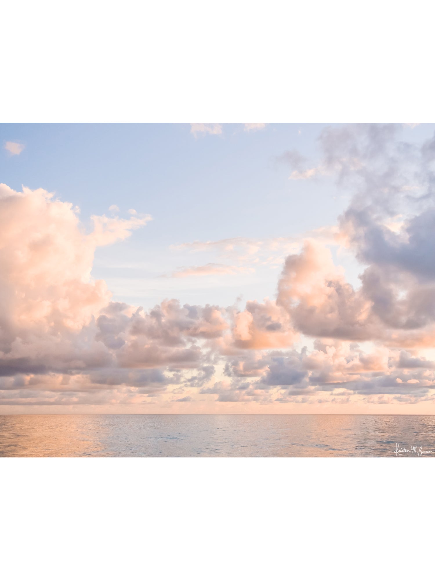 Pastel pink sunrise photography print in Key Biscayne Florida. Photographed by Kristen M. Brown of Samba to the Sea at The Sunset Shop.