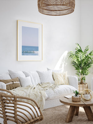 Surfer girl hanging five in Malibu, California. "Malibu Hanging" surfer photo print by Kristen M. Brown of Samba to the Sea for The Sunset Shop. Surfer photography wall art in boho tropical coastal living room.