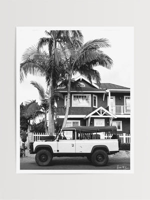"Beacon Rover" black and white Land Rover Defender Tdi Southern California photo print by Kristen M. Brown of Samba to the Sea for The Sunset Shop.
