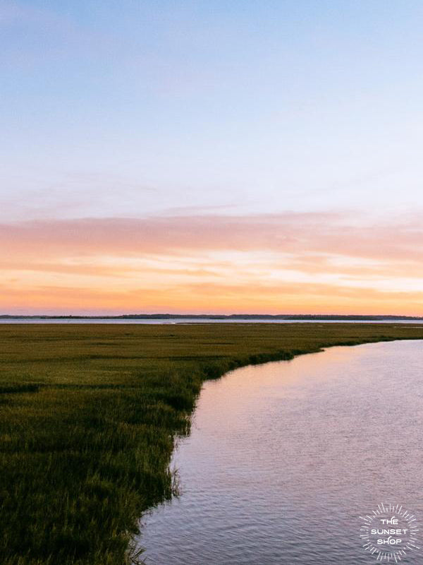 Magical pastel sunset over the marsh at Delegal Marina in Savannah, Georgia. Photographed by Kristen M. Brown, Samba to the Sea.