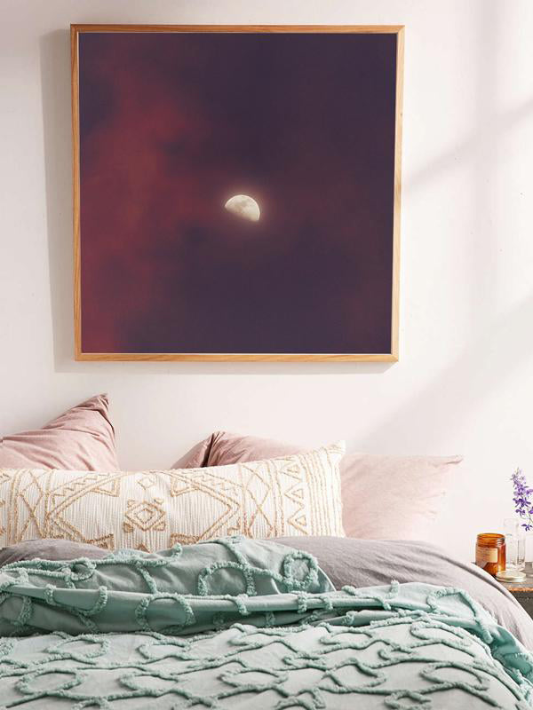 Moon against pink and purple sky in Tamarindo Costa Rica. Moon Child print by Samba to the Sea at The Sunset Shop.