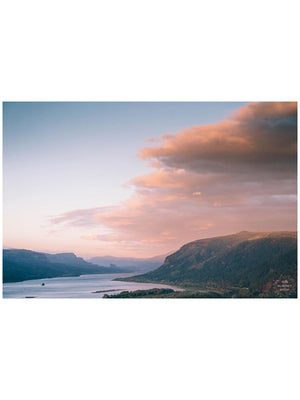  Pastel pink sunset sky over the Columbia Rive Gorge in Oregon. Sunset sky over Hood River in Oregon. "Oregon Gorgeous" pastel sunset print by Kristen M. Brown, Samba to the Sea.
