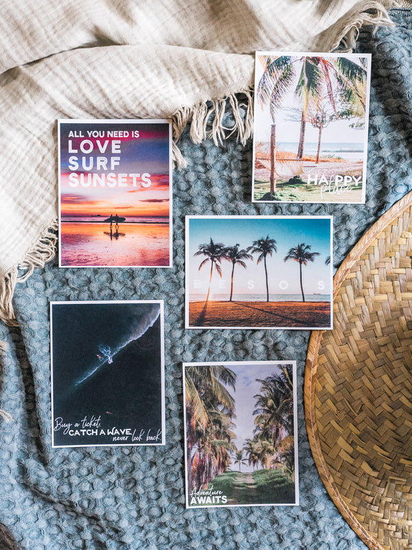 What's better than a text message from a loved one? Happy mail from a loved one! š«š Grab this dreamy set of five postcards printed on 100% recycled card stock and start sending (or leaving in their bag!) some happy mail postcards to your mom, boyfriend/wife/significant other, best friend...and of course your grandma! By Kristen M. Brown, Samba to the Sea for The Sunset Shop.