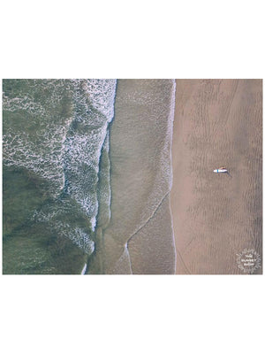Aerial image of surfer on the beach in Nosara Costa Rica. Salt & Water aerial beach print photographed by Samba to the Sea for The Sunset Shop.