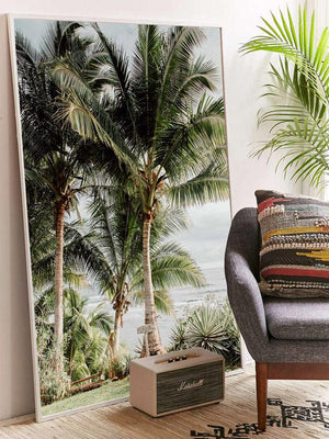 Palm tree large wall art. Palm trees at beach path entrance in Costa Rica. Palm tree beach print at The Sunset Shop by Samba to the Sea.