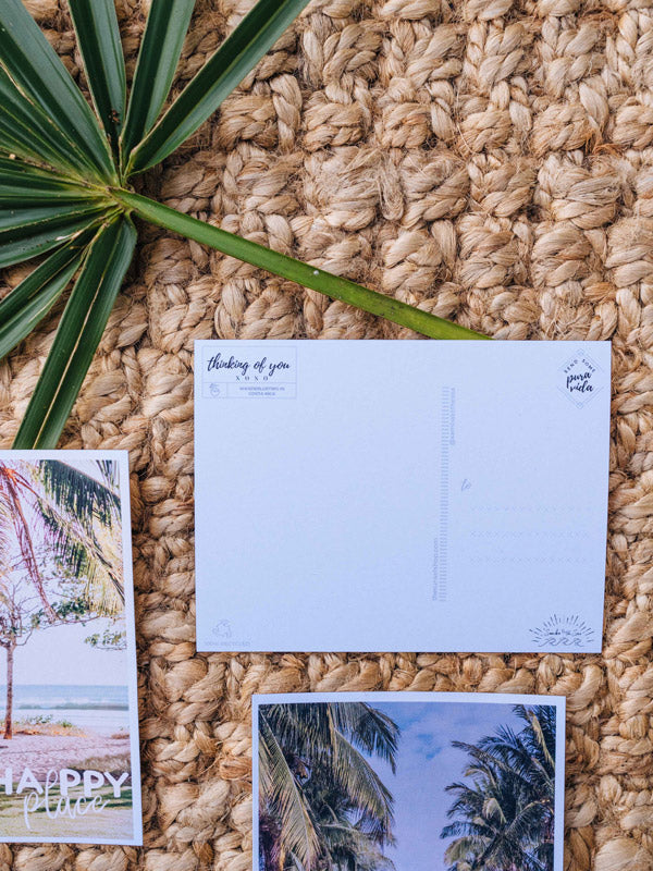 Wanderlust postcard back. What's better than a text message from a loved one? Happy mail from a loved one! š«š Grab this dreamy set of five postcards printed on 100% recycled card stock and start sending (or leaving in their bag!) some happy mail postcards to your mom, boyfriend/wife/significant other, best friend...and of course your grandma! By Kristen M. Brown, Samba to the Sea for The Sunset Shop.