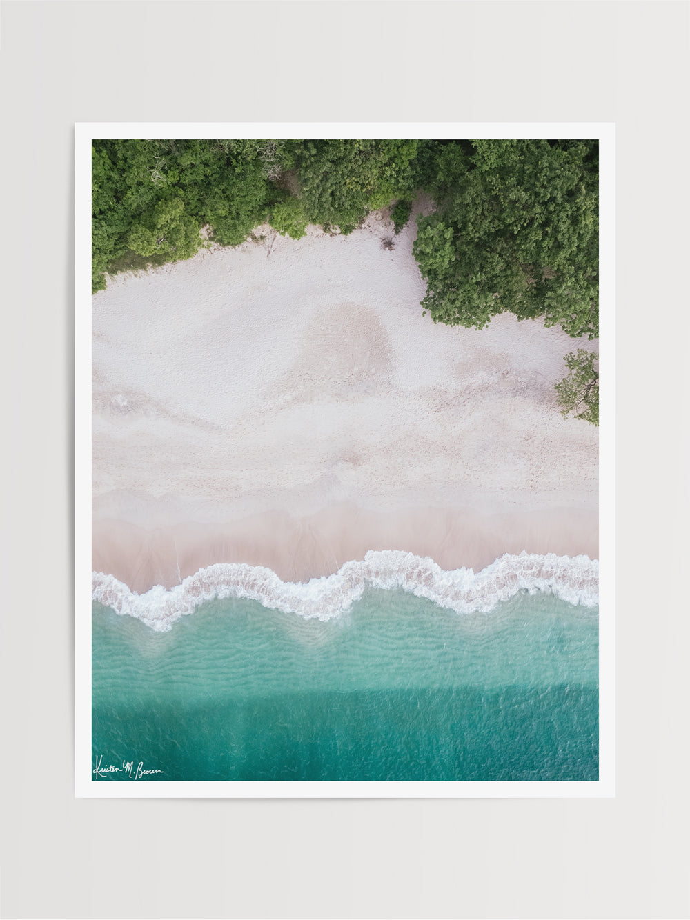 Aerial image of white sand beach and turquoise water of the beach at Playa Conchal, Costa Rica. Aerial beach print by Samba to the Sea at The Sunset Shop.