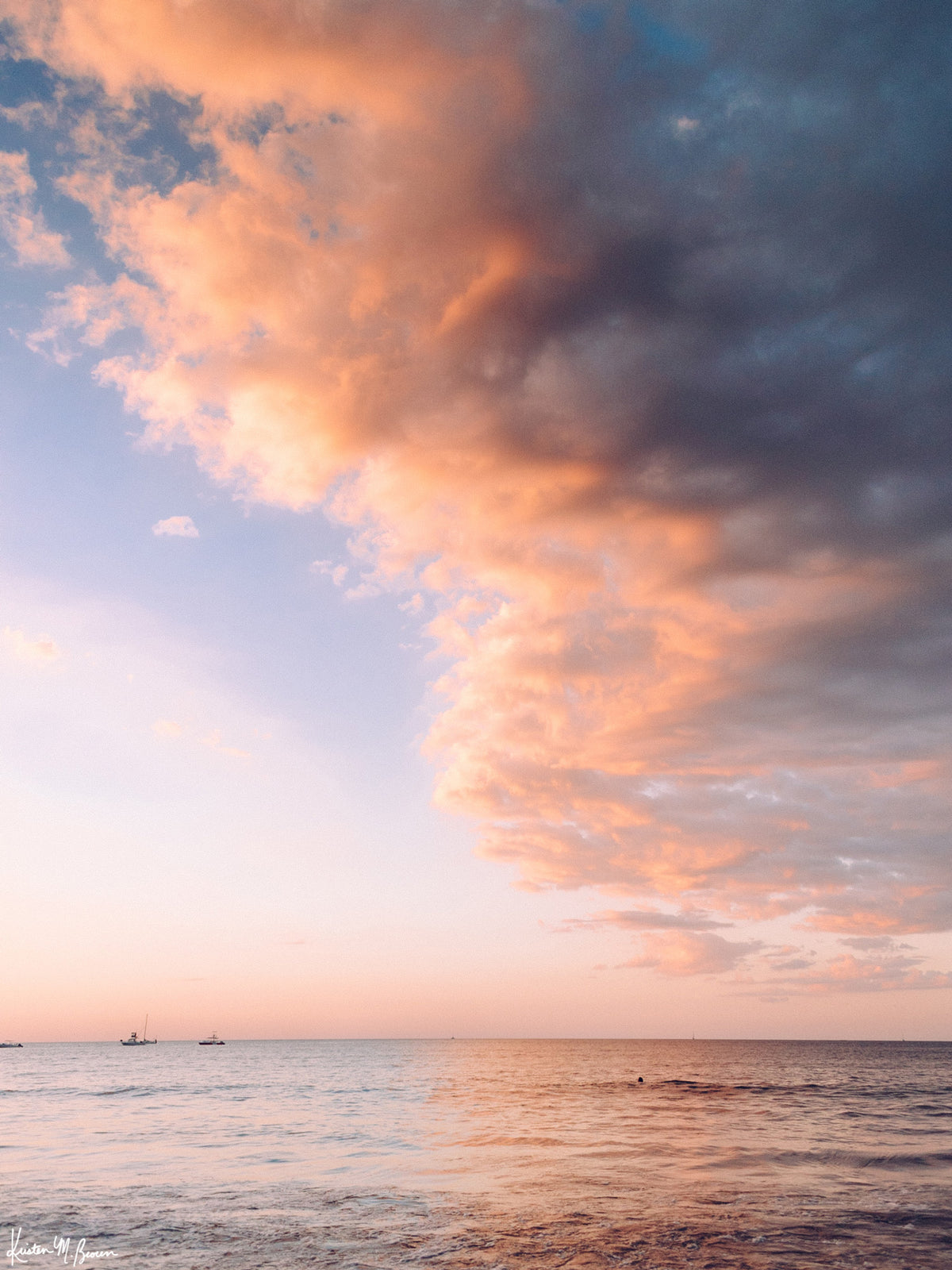 Serene sunset pastel blue and pink sunset sky over the Pacific Ocean in Costa Rica. "Candy Land" photographed by Kristen M. Brown, Samba to the Sea at The Sunset Shop.
