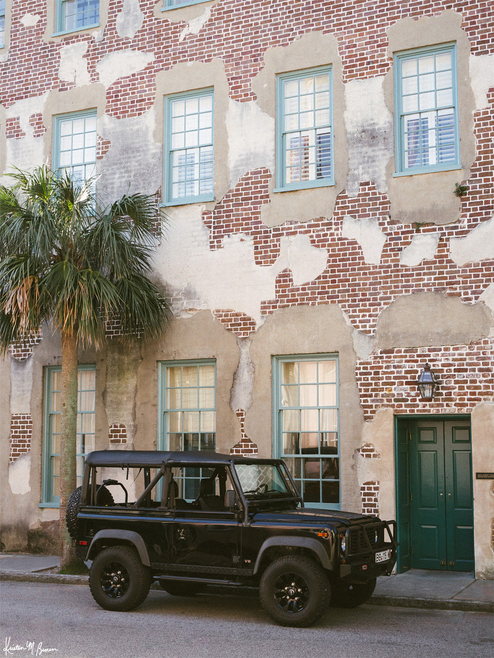  "Dock D90" photo print of Land Rover Defender 90 in historic downtown Charleston, SC. Photographed by Kristen M. Brown of Samba to the Sea for The Sunset Shop.