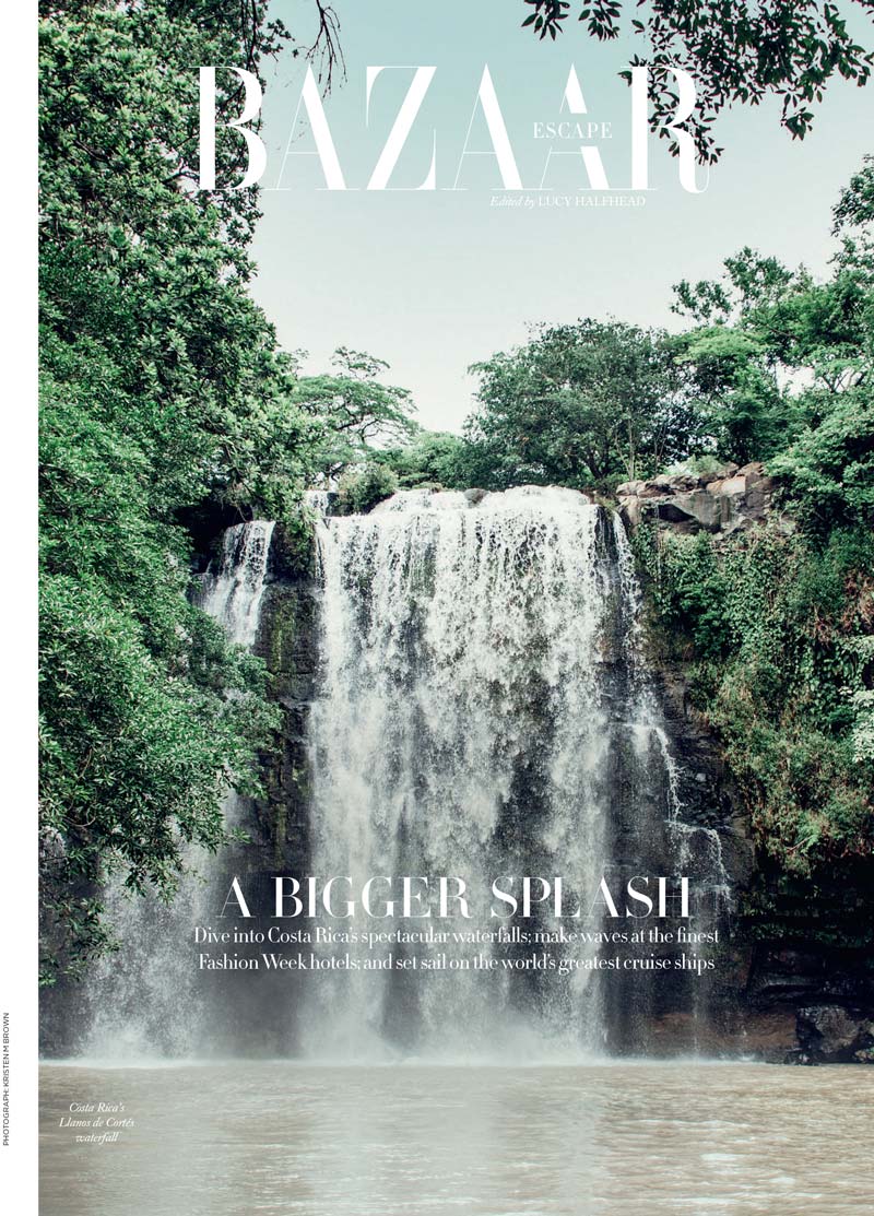 Llanos de Cortez waterfall in Costa Rica. Harpaar's Bazaar Escape Costa Rica feature. Photographed by Kristen M. Brown of Samba to the Sea. Costa Rica photo prints at The Sunset Shop.
