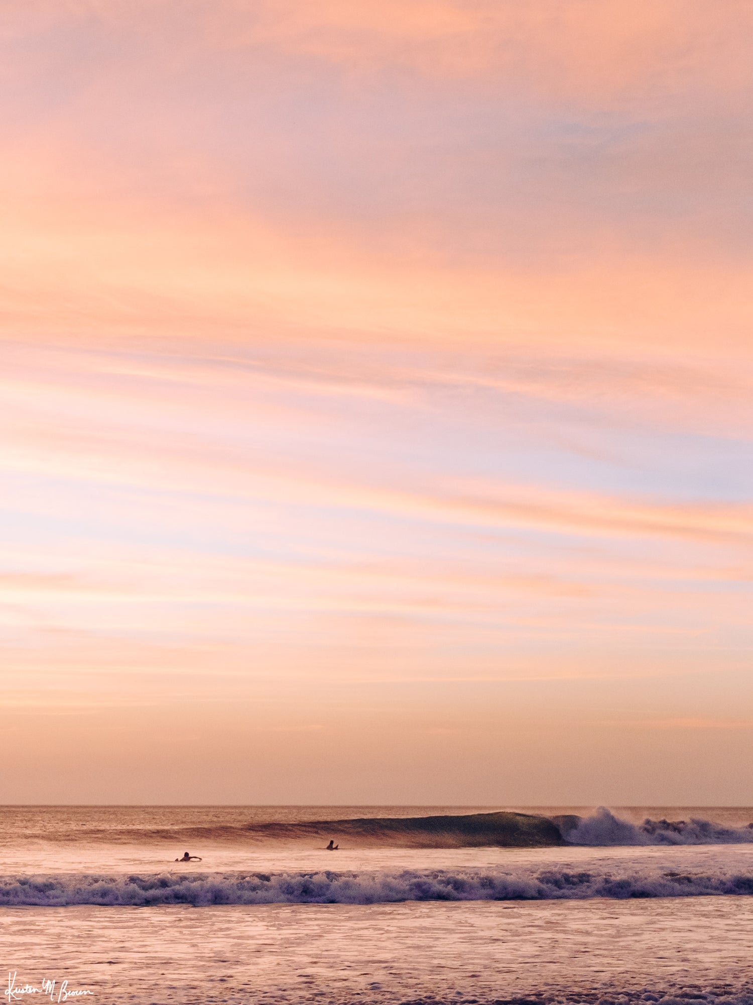 Rose gold sunset waves breaking in Costa Rica. Hola Ola! sunset wave print by Samba to the Sea at The Sunset Shop. Image of breaking waves during a beautiful sunset in Costa Rica. 