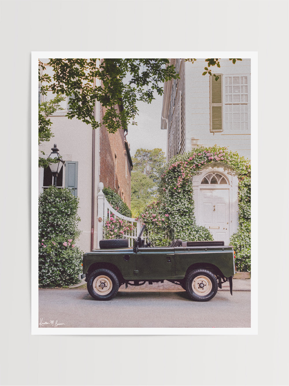 There's nothing like Charleston in the springtime, especially when the Star Jasmine is in bloom! Hop on in and cruise the intoxicating Jasmine scented streets of Charleston in this beautiful Land Rover Series three truck! "Jasmine Rover" is a journey into the timeless streets of the South, where adventure and nostalgia meet. Photo print by Kristen M. Brown of Samba to the Sea for The Sunset Shop.