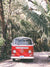 Tropical red VW bus print in Nosara, Costa Rica. "Jingle Bus" print by Kristen M. Brown, Samba to the Sea.