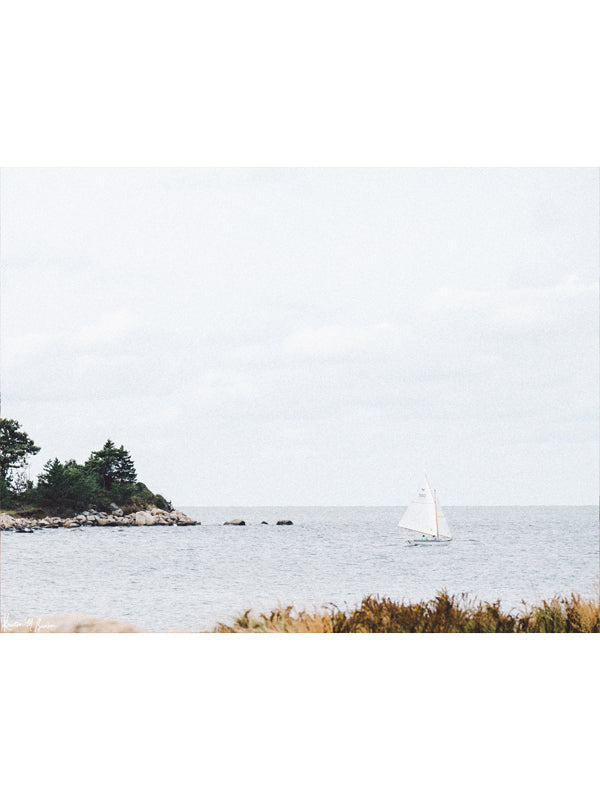 "Just Coasting" photo print of Herreshoff 12 sailing along the New England coast. Photographed by Kristen M. Brown of Samba to the Sea for The Sunset Shop.