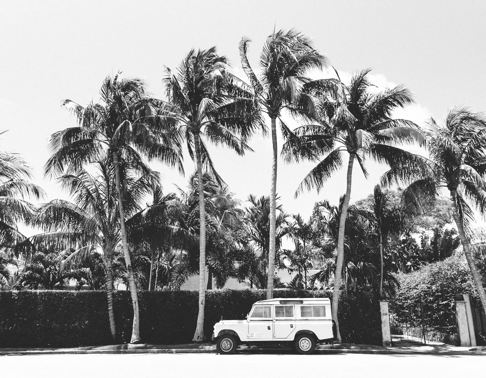 Land Rover photography prints photographed by Kristen M. Brown. Vintage Land Rover Defender black and white photography print in Palm Beach, Florida.