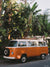 Orange VW Bus photo print in Southern California. “Leucadia Bus” photo print of a beautiful vintage VW Bus in Encinitas, California by Kristen M. Brown of Samba to the Sea for The Sunset Shop. 