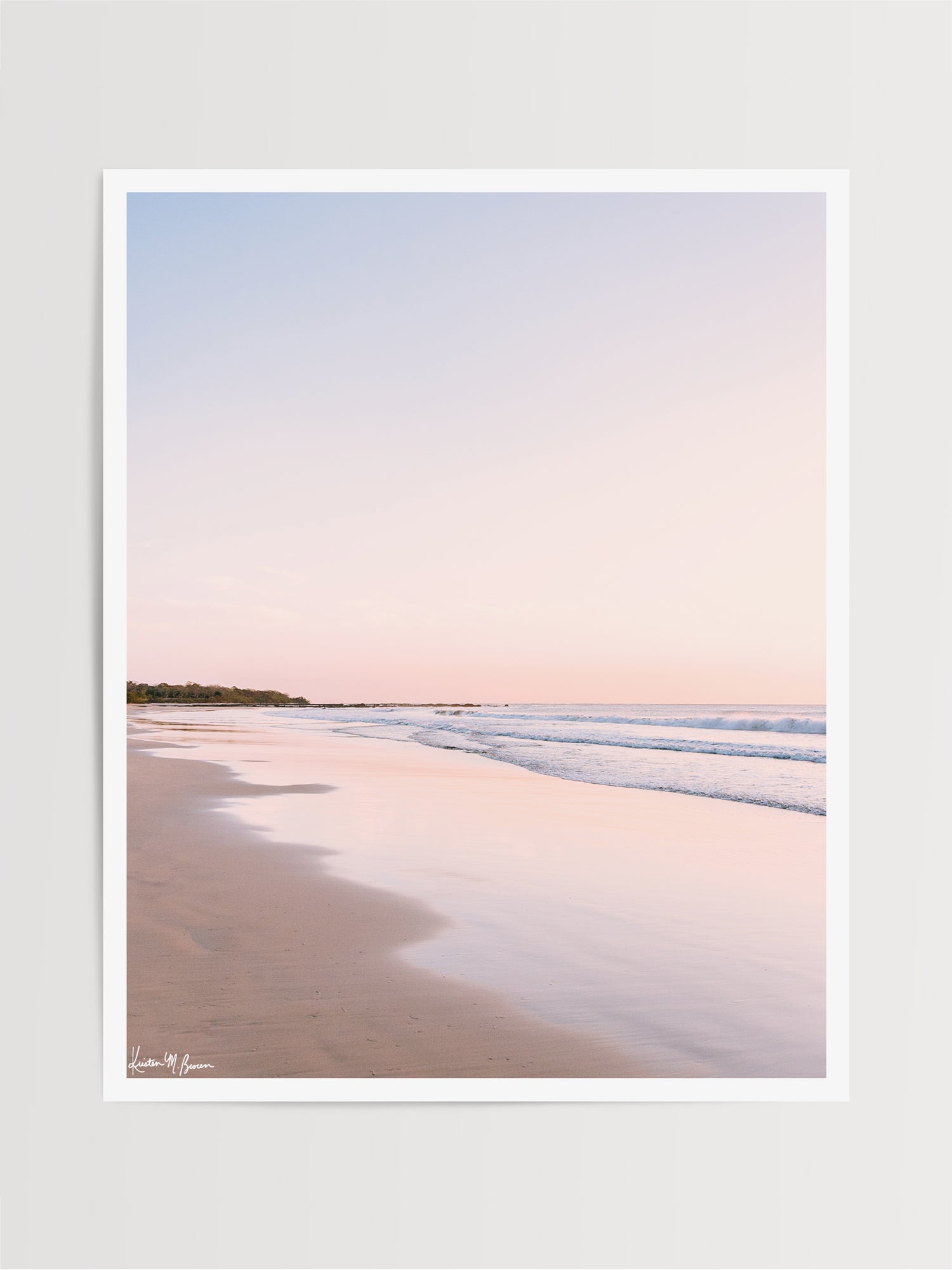 "Life's a Peach" beach sunset print by Samba to the Sea at The Sunset Shop. Image is a pastel peach sunset at the beach in Playa Langosta, Costa Rica.