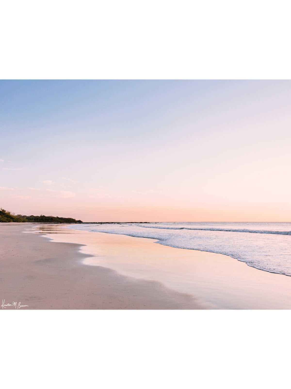 &quot;Life&#39;s a Peach&quot; beach sunset print by Samba to the Sea at The Sunset Shop. Image is a pastel peach sunset at the beach in Playa Langosta, Costa Rica.