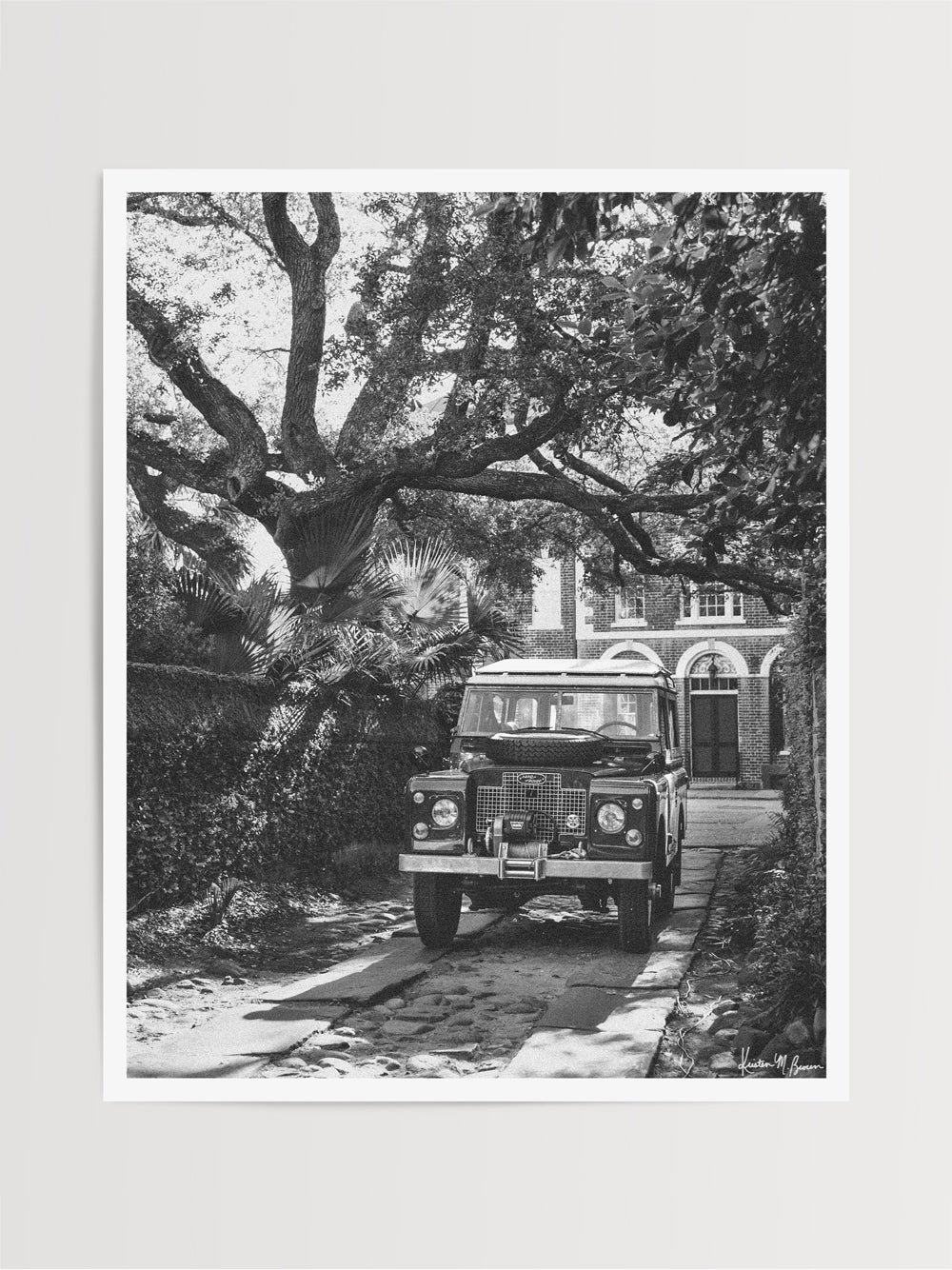 Hop on into "Longitude Rover" and take a journey down the timeless, charming streets of Charleston in this classic Land Rover Series III. Photo print by Kristen M. Brown of Samba to the Sea for The Sunset Shop.