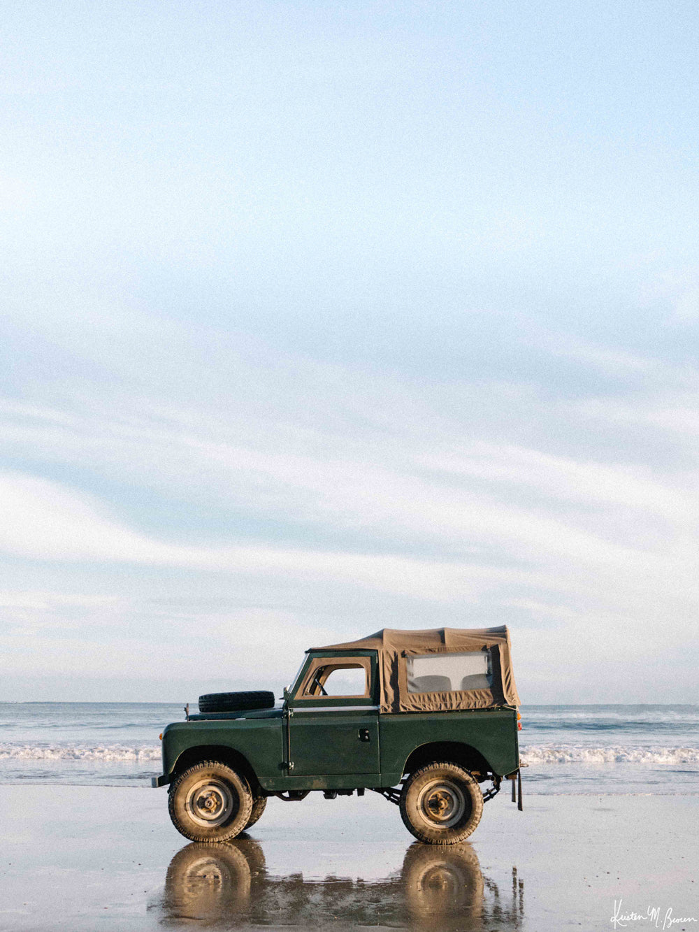 Say buenos dias, good morning to the beach adventure that awaits you with this classic Land Rover Series two! Glowing in the soft early morning light, "Low Tide Rover" is waiting for you! Photo print by Kristen M. Brown of Samba to the Sea for The Sunset Shop.