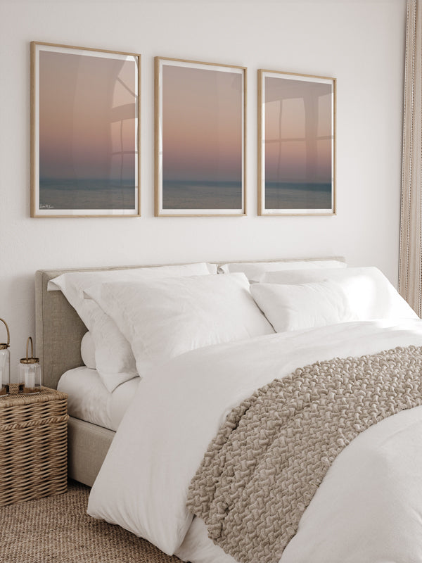 Pastel pink glow sunset in Malibu, California "Malibu en Rose” pastel sunset photo print by Kristen M. Brown of Samba to the Sea for The Sunset Shop. Southern California sunset photography wall art in coastal bedroom.