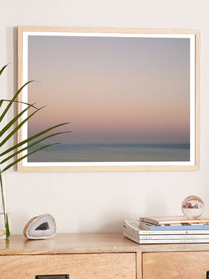 Pastel pink glow sunset in Malibu, California "Malibu en Rose” pastel sunset photo print by Kristen M. Brown of Samba to the Sea for The Sunset Shop. Southern California sunset photography wall art in coastal living room.