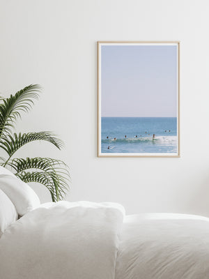 Surfer girl hanging five in Malibu, California. "Malibu Hanging" surfer photo print by Kristen M. Brown of Samba to the Sea for The Sunset Shop. Surfer photography wall art in tropical coastal bedroom.