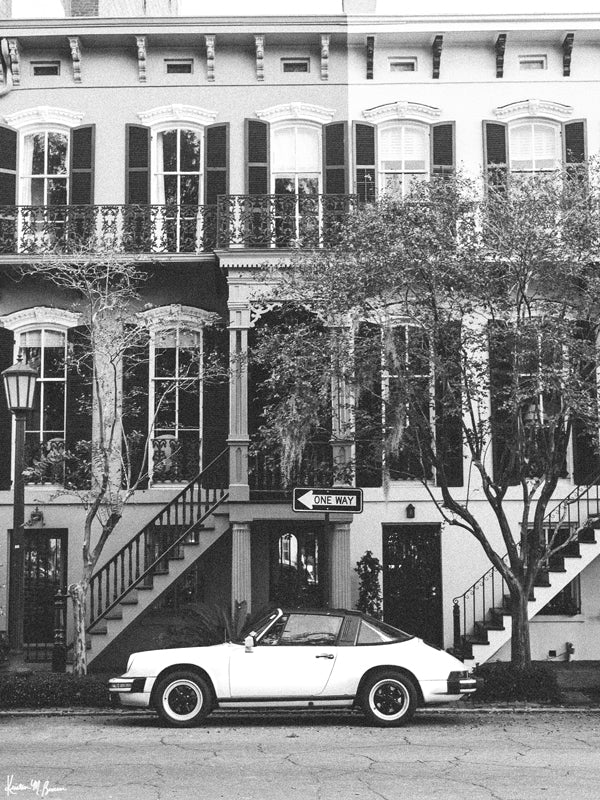 There's just this magical spell that Savannah casts on you from the moment you step foot in the Hostess City. And that magic is turned up a notch when you come across a gorgeous vintage vehicle like this Porsche 911 perfectly parked under a one way sign in one of Savannah's historic squares. Without a doubt, Savannah is like no other. Welcome back to your Savannah daydream, all from the comfort of your home...wherever home may be with this B&amp;W photo print "One Way 911". 