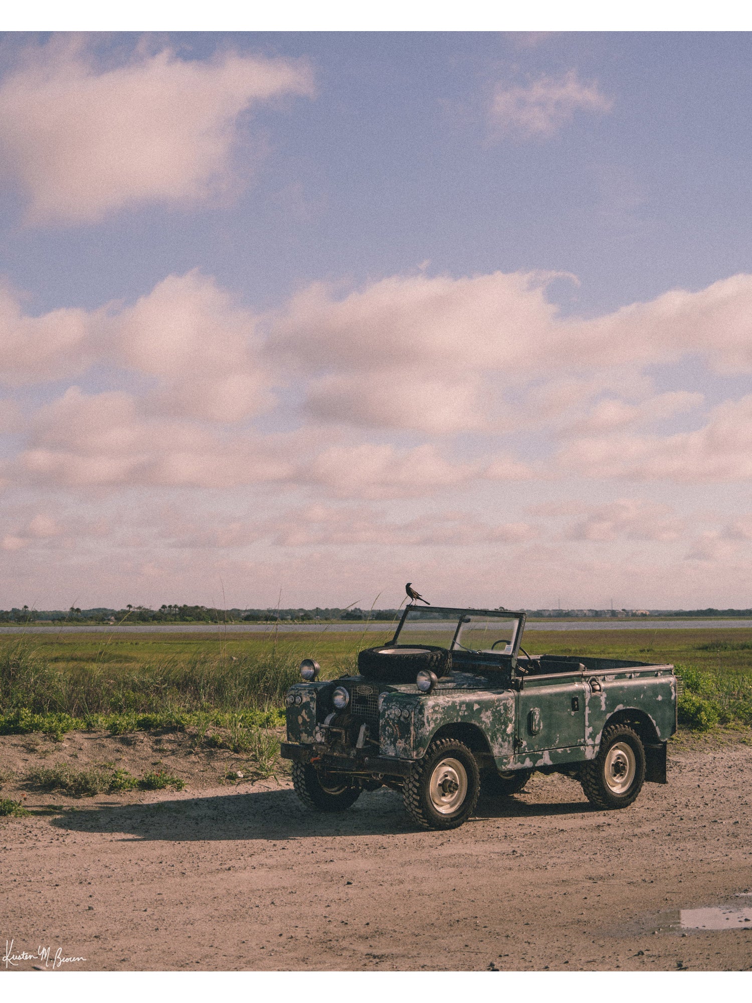 Some stories aren’t written in books - they’re etched in weathered green paint, rusted edges, and decades of sand settled along coastal beach roads. Hop on in to "Perched Patrol" and bring home a piece of adventure with this classic 1963 Land Rover Series IIA truck photo print at the beach in Charleston, SC. Vintage Land Rover photo print by Kristen M. Brown of Samba to the Sea for The Sunset Shop.