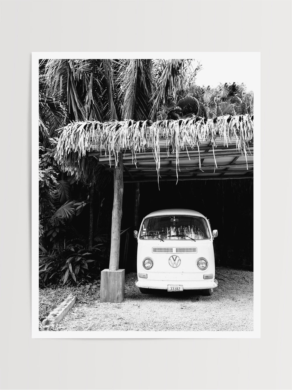 Life is simple - - surf 🏄🏼‍♀️ , jam 🎸, live life in a VW Van 🚌 . Channel those carefree, summertime vanlife beach days at home with this palm trees VW bus print. Black & White VW bus wall art print White VW bus art print "Pura Vida Bus" photographed in Nosara, Costa Rica. By Kristen M. Brown of Samba to the Sea for The Sunset Shop.