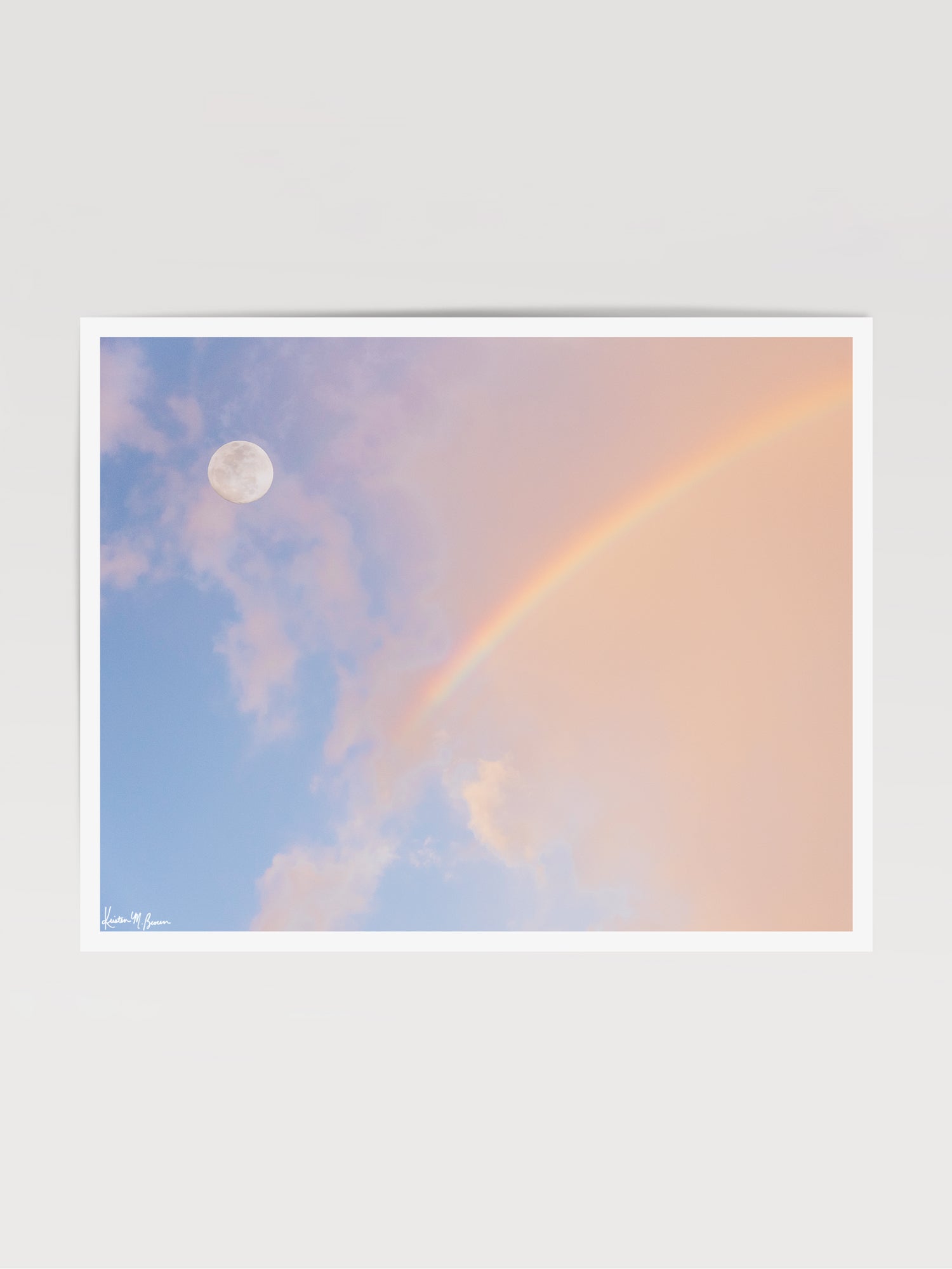 Moon setting in a sunrise rainbow sky in Costa Rica. Photographed by Kristen M. Brown of Samba to the Sea for The Sunset Shop.