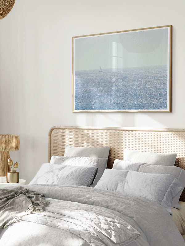 "Saildream" photo print of a beautiful sun soaked afternoon sail along the Southern California Coast. Photo print by Kristen M. Brown of Samba to the Sea for The Sunset Shop. Southern California sailing photography wall art in coastal bedroom.