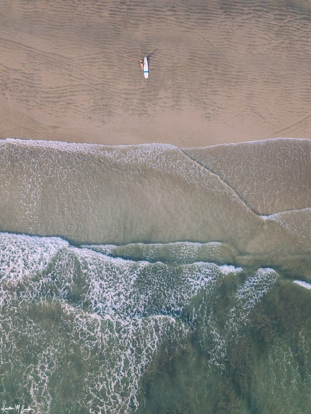 Aerial image of surfer on the beach in Nosara Costa Rica. Salt &amp; Water aerial beach print photographed by Samba to the Sea for The Sunset Shop.