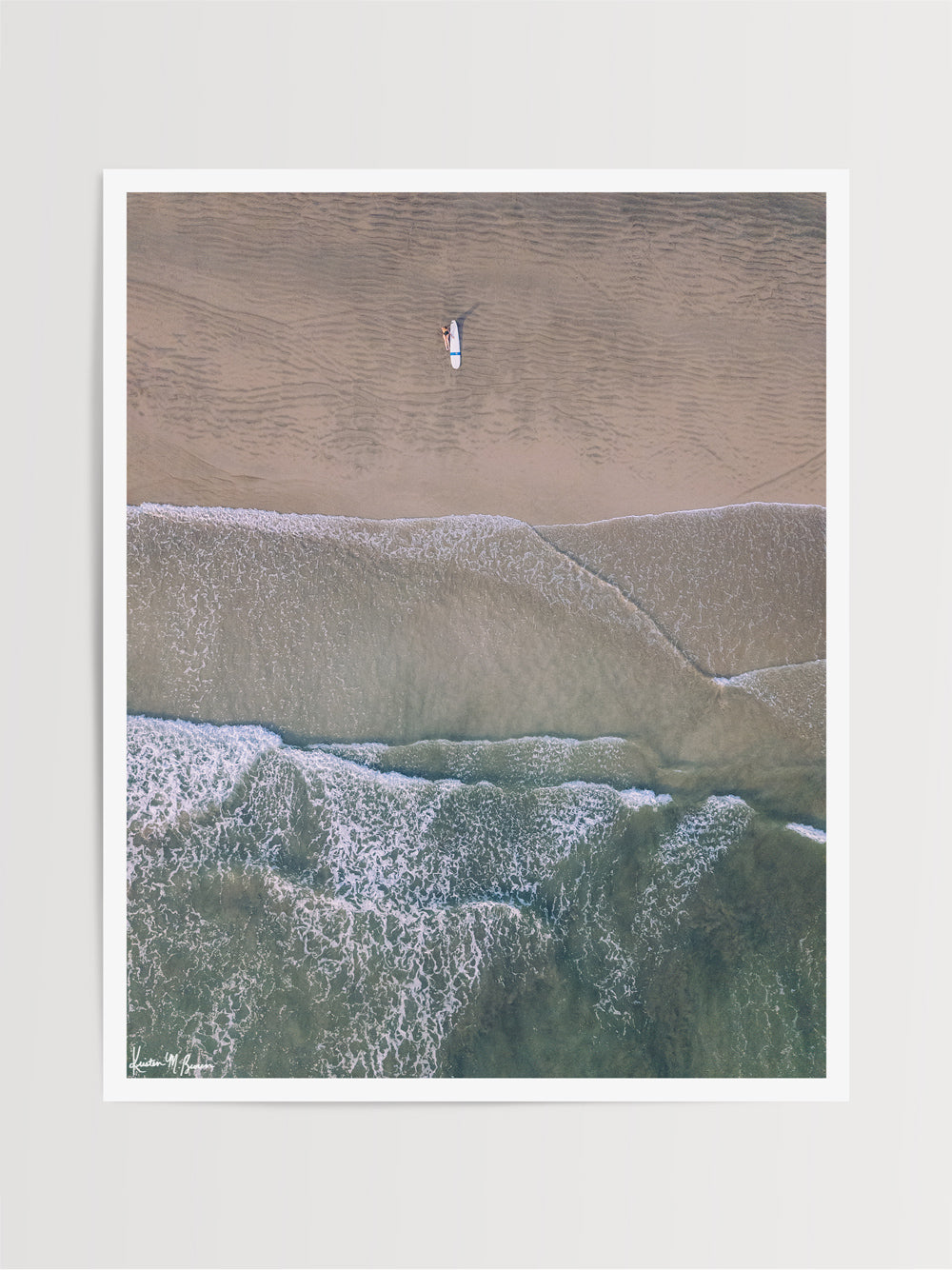 Aerial image of surfer on the beach in Nosara Costa Rica. Salt & Water aerial beach print photographed by Samba to the Sea for The Sunset Shop.