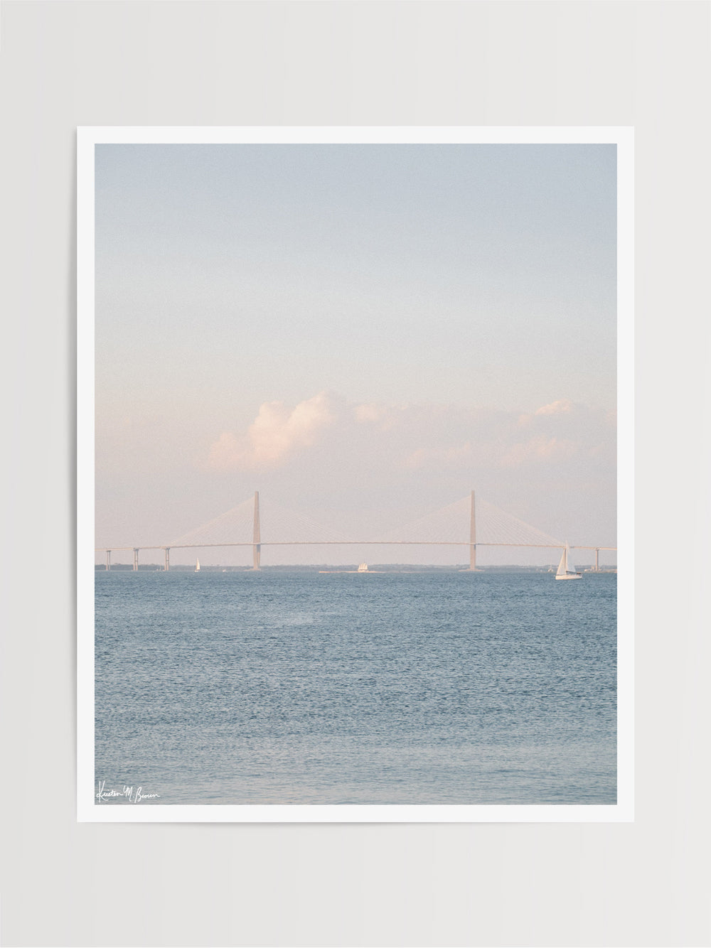 Photography of sailboats sailing in Charleston Harbor with Ravenel Bridge on a gorgeous afternoon under blue skies. “Saltwater Charmed” photographed by Kristen M. Brown, Samba to the Sea.