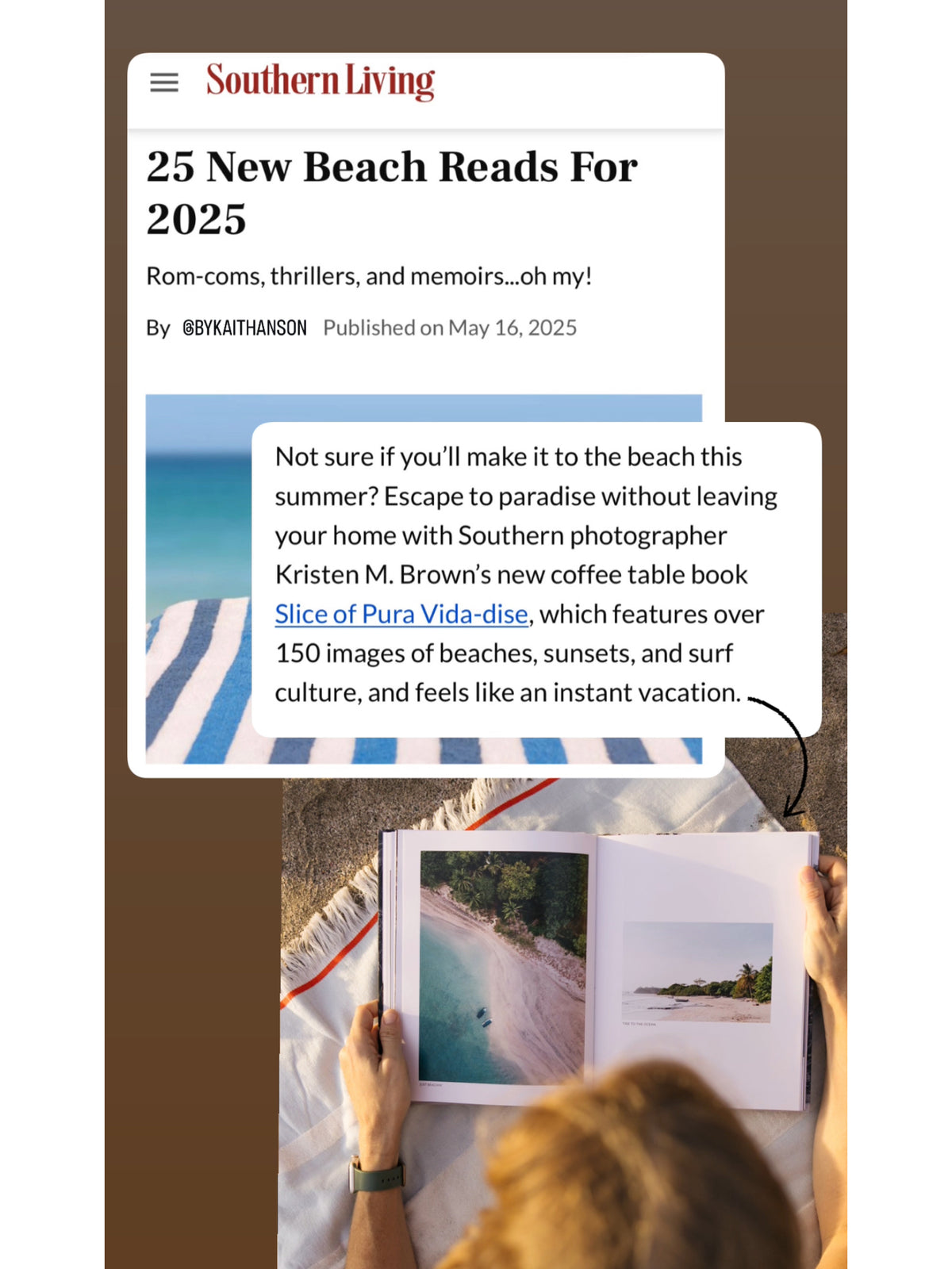 Southern Living's beach reads for 2025 featuring Costa Rica coffee table book Slice of Pura Vida-dise by Kristen M. Brown.