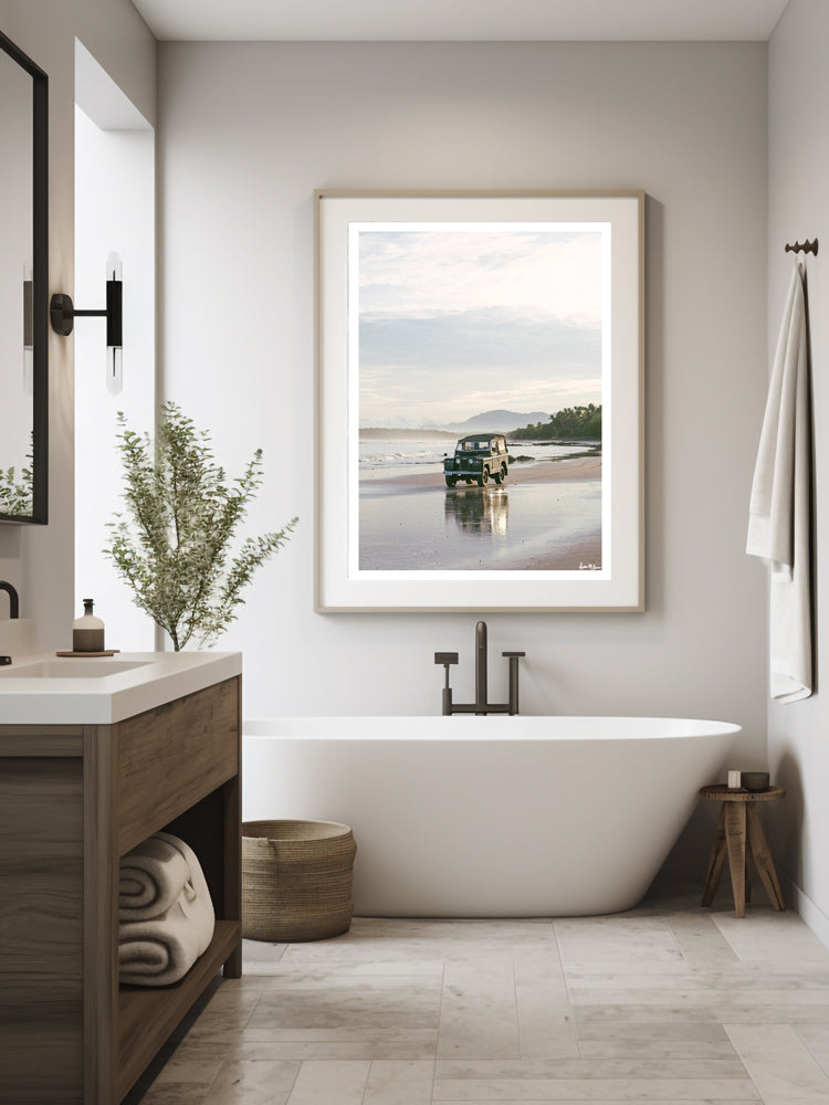 Vintage Series Land Rover photography prints photographed by Kristen M. Brown. Vintage Land Rover Series 3 photography print on the beach in Costa Rica.