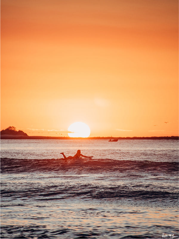 There&#39;s nothing better than ending your day with a surf and a beautiful sunset in Costa Rica. Surfer print by Samba to the Sea at The Sunset Shop.