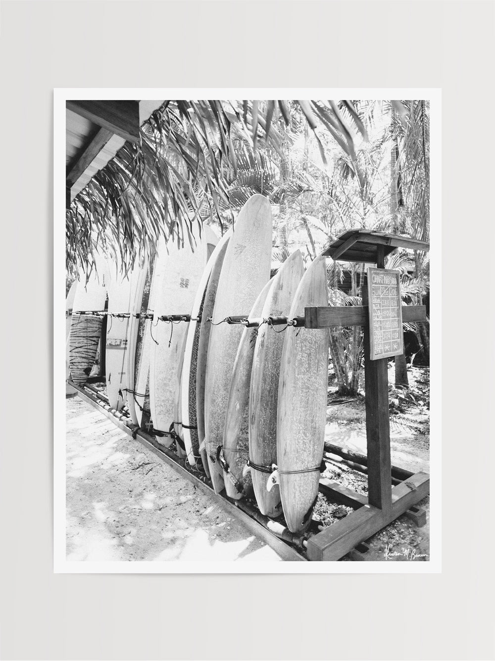 Row of Surfboards, Black online and White Photo, Framed Poster, Wall Art, Home Gallery