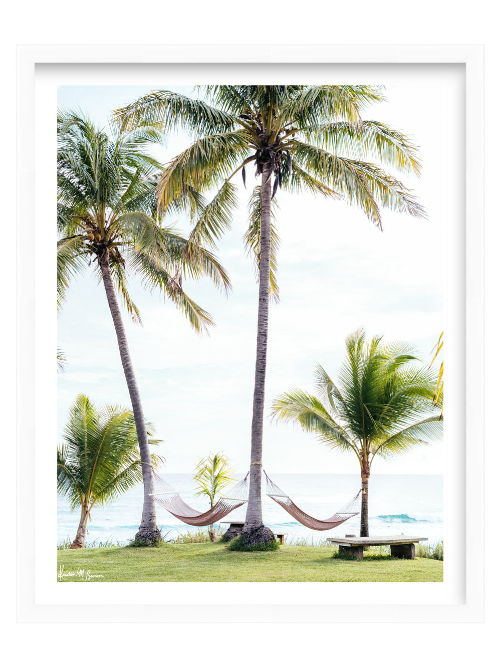 White wood custom frame for sunset and beach photo wall art at The Sunset Shop.