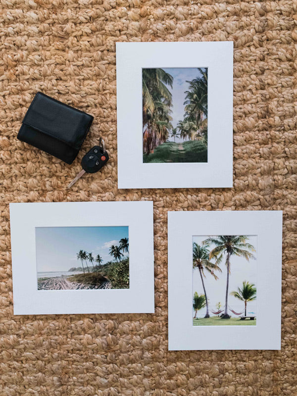 Hammocks under palm trees with an ocean view in Costa Rica. No Palm-blems matted photo print at The Sunset Shop by Kristen M. Brown, Samba to the Sea.