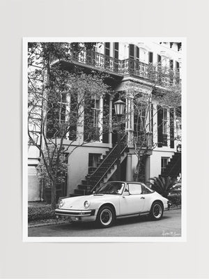From Savannah's gorgeous architecture to her dreamy, vintage vehicles, like this Porsche 911 perfectly parked on a beautiful spring day in Madison Square, the Hostess City is like none other. "911 Porsche in 912 Savannah" B&W photo print by Kristen M. Brown of Samba to the Sea for The Sunset Shop.