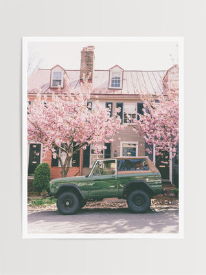 There's just something about the Ford Bronco that an adventure is about to happen. Especially when that vintage Bronco is perfectly parked under beautifully blooming Cherry Blossom trees! So what are you waiting for? Hop on in city slicker and let's take a spring road trip to the beach! Welcome back to your beach roadtrip daydreams, all from the comfort of your home...wherever that home may be with this photo print "Bronco Blossoms". Photographed by Kristen M. Brown of Samba to the Sea for The Sunset Shop.