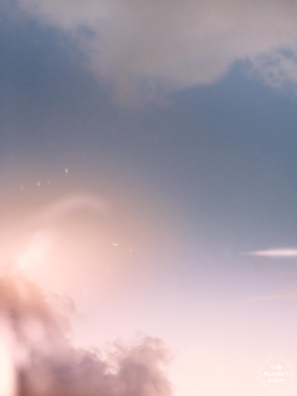 Call my crazy, but I finally found where the Care Bears live and it was in this dreamy crescent moon sunset in Costa Rica! Can't you just picture the Care Bears living their best lives in this breathtaking sky??? Ok, ok the Care Bears aren’t actually real, but they are, right 🤫😉?!  Crescent moon pastel sunset sky in Tamarindo Costa Rica photographed by Kristen M. Brown, Samba to the Sea.