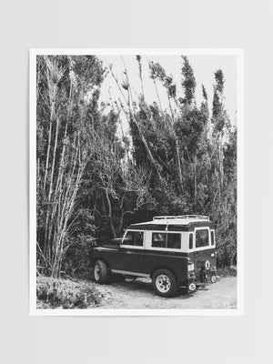 Tucked away in between volcanoes, there lies a magical cloud forest called Monteverde in Costa Rica. So what are you waiting for? Hop on in to this vintage Land Rover and we'll adventure away down dirt mountain roads to find that secret waterfall you've been dreaming of! "Cloud Forest Rover" black and white Land Rover series 3 photo print by Kristen M. Brown of Samba to the Sea for The Sunset Shop.
